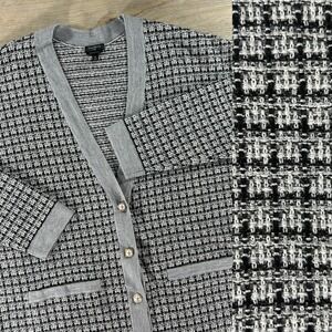 Talbots Women 1X Longline Cardigan Black Gray 100% Merino Wool Pearl Button